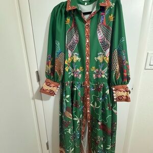 Vintage Elegant Green Patterned Dress